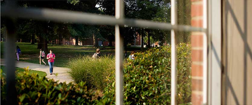 shot of students through a window