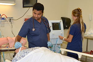 Medical students working in hospital setting.