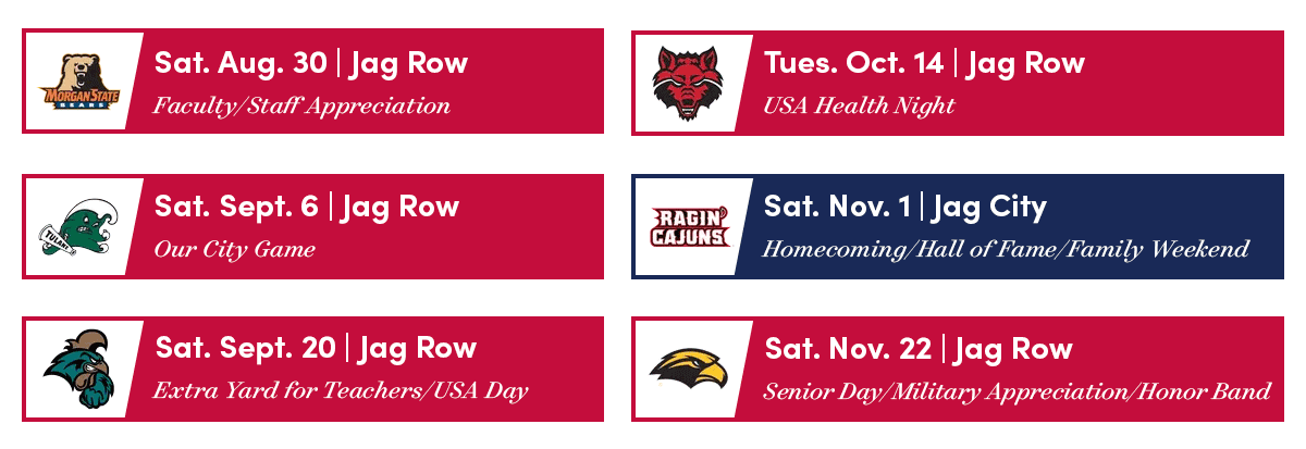 Tailgate schedule - Aug 30, Sept. 6, Sept. 20, Oct. 24, Nov. 1, and Nov. 22