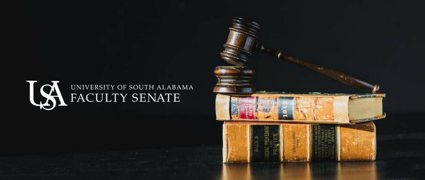 gavel and books depicting the faculty senate